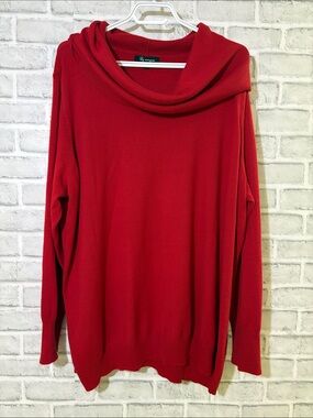 Lily Morgan Cozy Red Cowl Neck Sweater - Lightweight Draped Knit 3X
